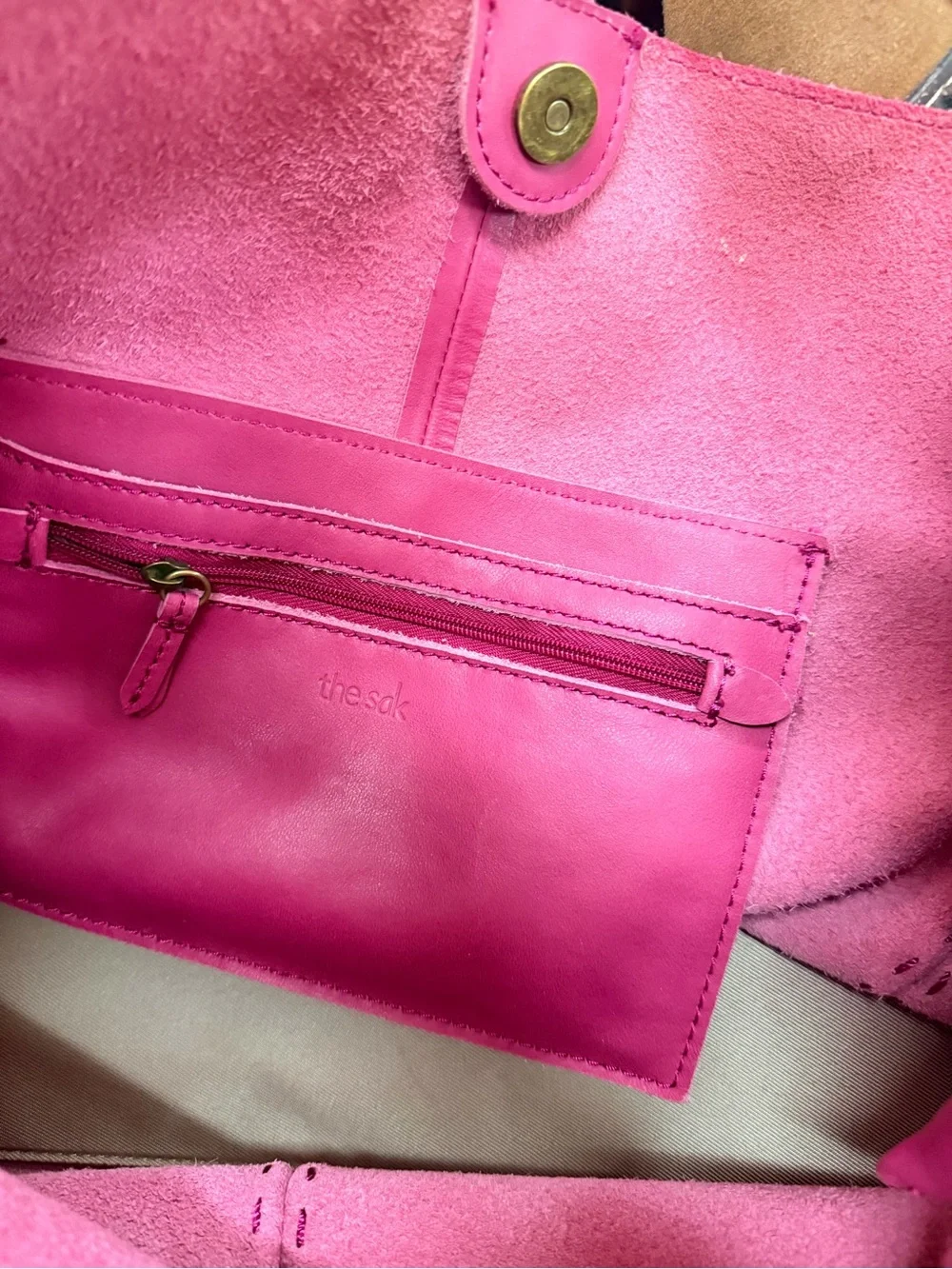 The Sak Pink Leather Tote with Tan Shoulder Straps